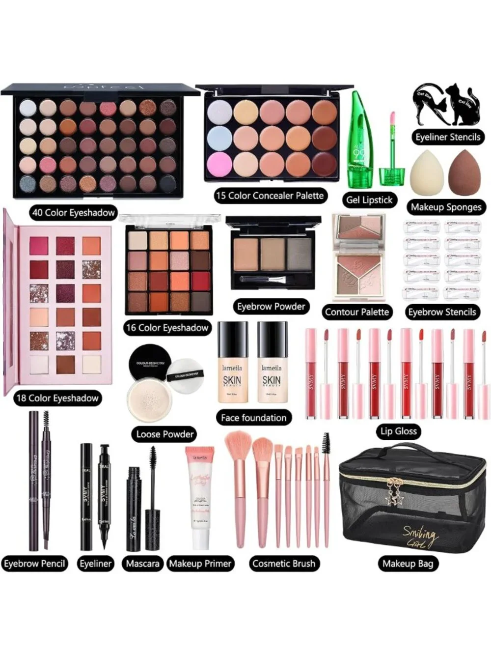 Complete Makeup Kit for Women - Essential Gift Set with Foundation, Eyeshadow